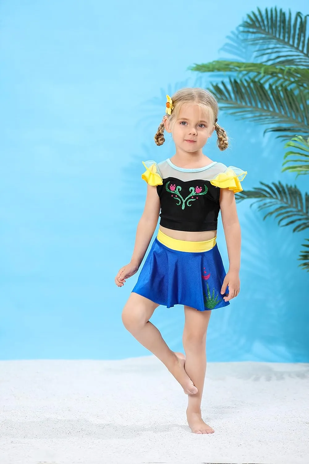WonderBabe Girls Princess Two Piece Swimsuit Kids Bathing Suits Ruffles Fancy Swimwear Surf Beach Summer Swimming Tankini Set
