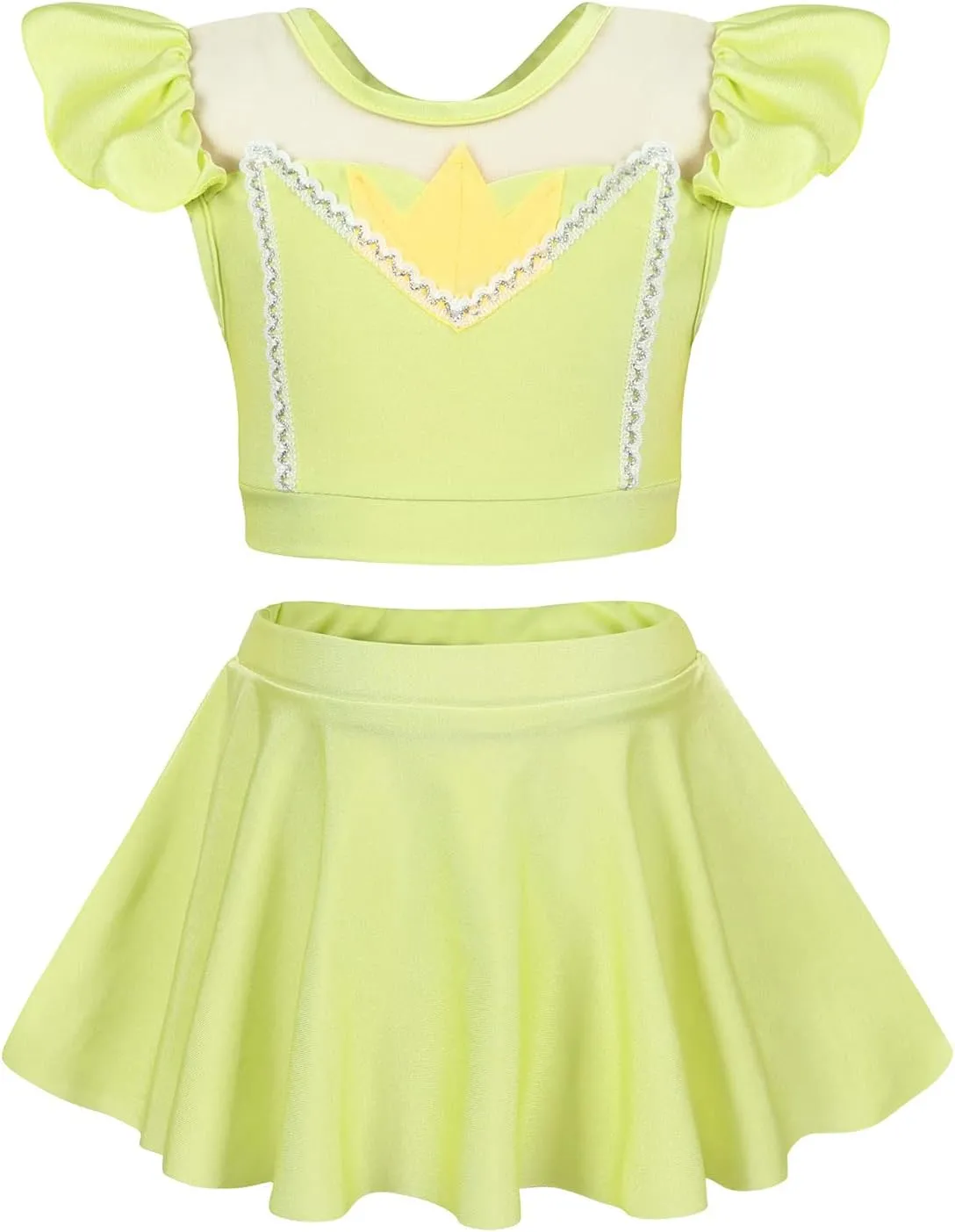 WonderBabe Girls Princess Two Piece Swimsuit Kids Bathing Suits Ruffles Fancy Swimwear Surf Beach Summer Swimming Tankini Set