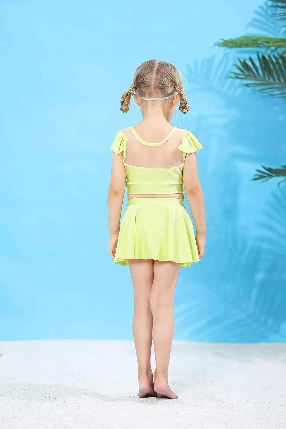 WonderBabe Girls Princess Two Piece Swimsuit Kids Bathing Suits Ruffles Fancy Swimwear Surf Beach Summer Swimming Tankini Set