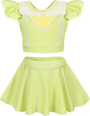 WonderBabe Girls Princess Two Piece Swimsuit Kids Bathing Suits Ruffles Fancy Swimwear Surf Beach Summer Swimming Tankini Set