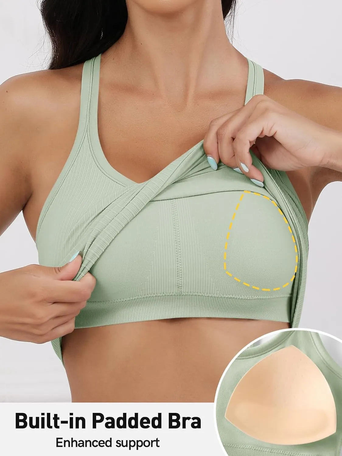 Workout Tank Tops Women Crop Tops with Built in Bra Ribbed Seamless Yoga Racerback Tank Shirts