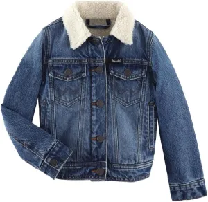 Wrangler Girl's Sherpa Lined Denim Trucker Jacket Denim XS