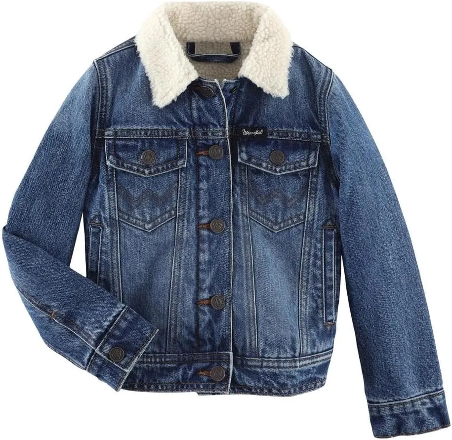 Wrangler Girl's Sherpa Lined Denim Trucker Jacket Denim XS