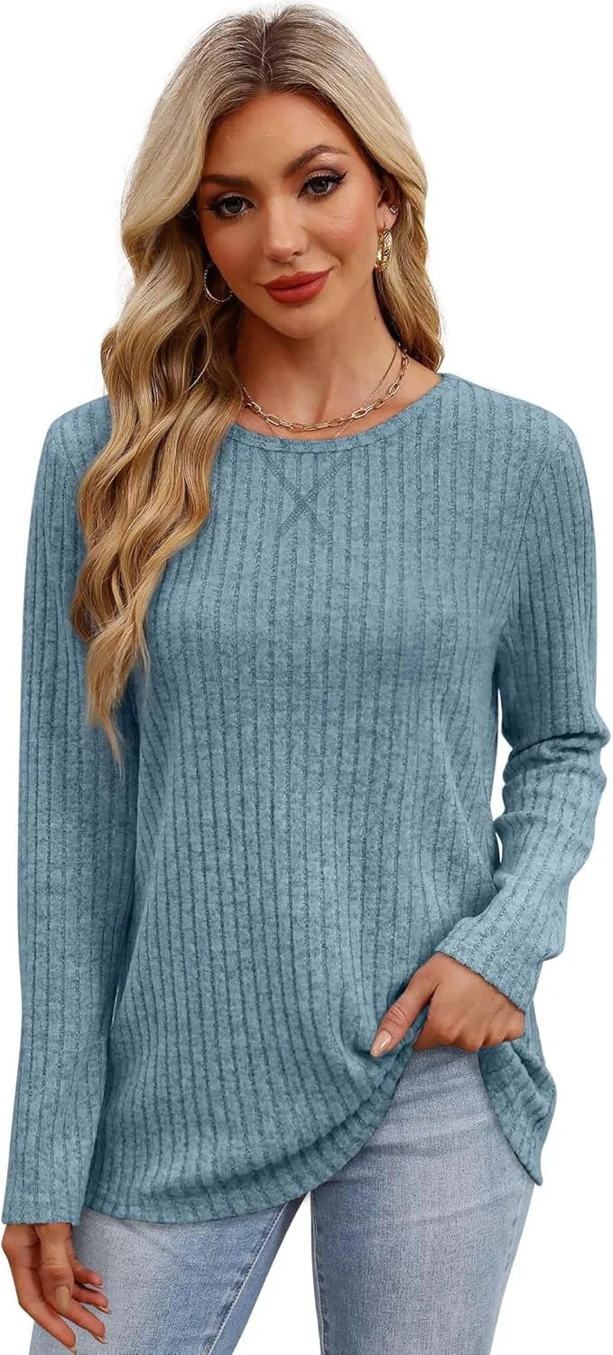 XIEERDUO Long Sleeve Shirts for Women Tunic Tops Casual Fall Tops Lightweight Sweaters 2024