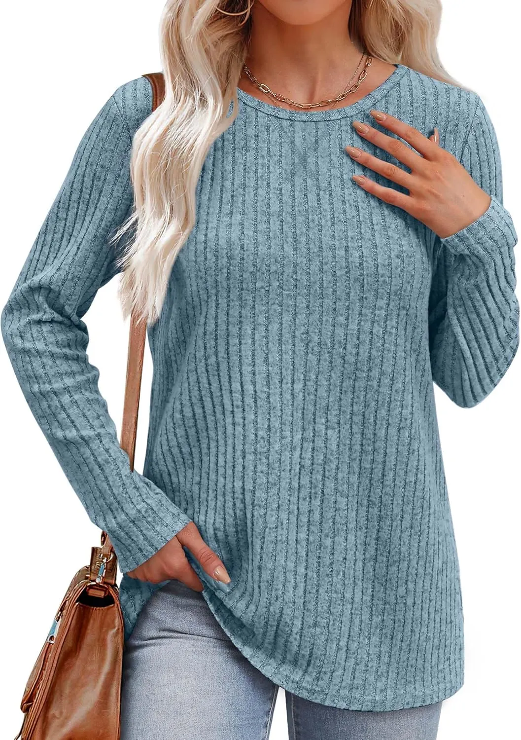 XIEERDUO Long Sleeve Shirts for Women Tunic Tops Casual Fall Tops Lightweight Sweaters 2024