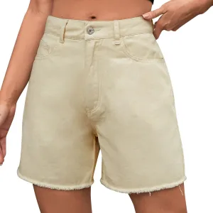 XUETON Bermuda Shorts for Women High Waisted Denim Shorts Straight Leg Raw Hem Jean Shorts Summer Hot Pants with Pockets(Khaki,X-Small)