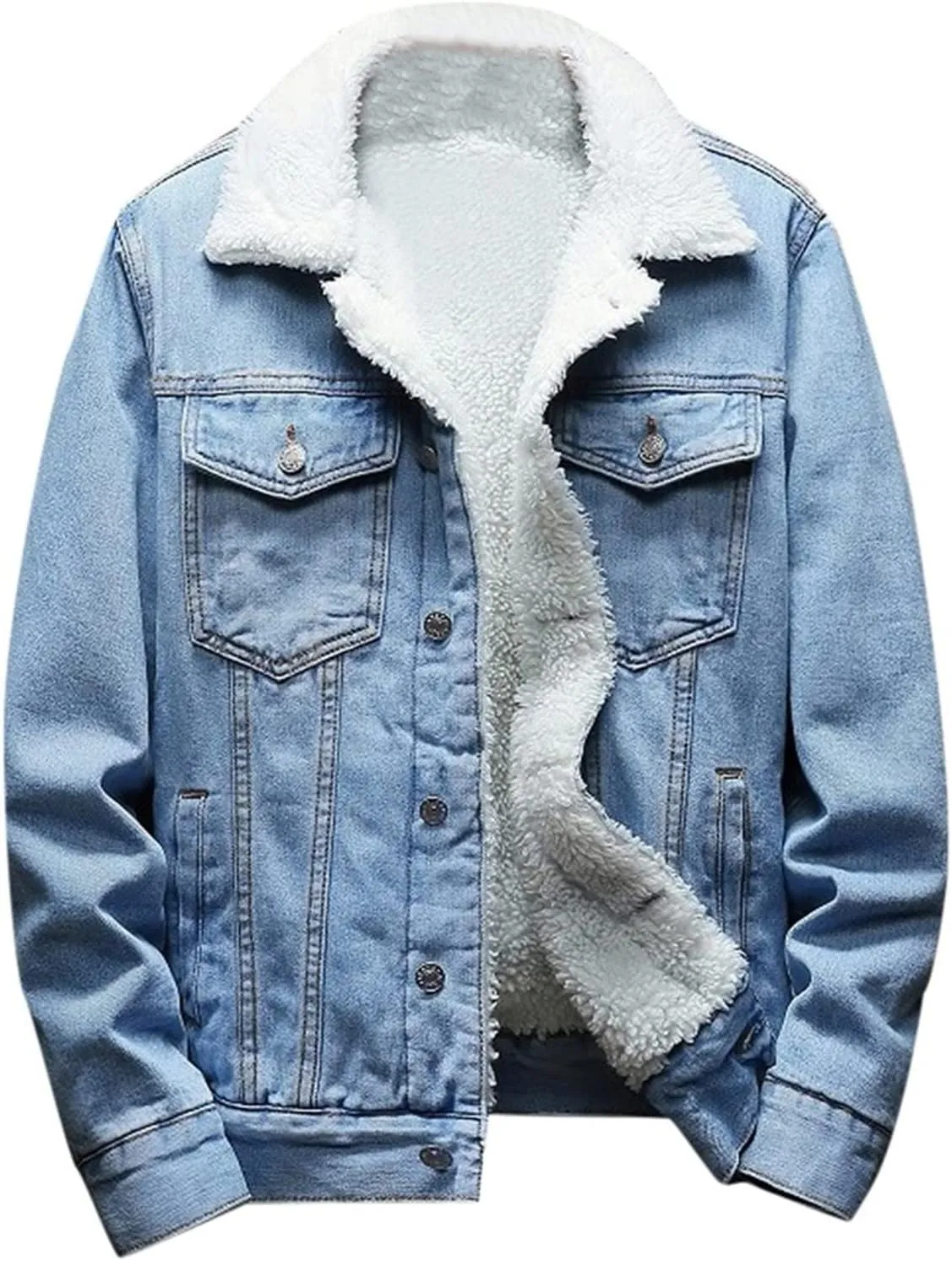 XUNRYAN Teen Boys Winter Warm Denim Coats Fleece Sherpa Jackets Casual Button Down Shacket Jacket Outerwear Xmas Gifts