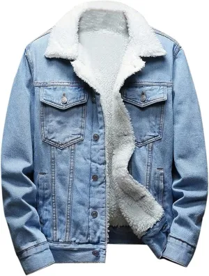 XUNRYAN Teen Boys Winter Warm Denim Coats Fleece Sherpa Jackets Casual Button Down Shacket Jacket Outerwear Xmas Gifts