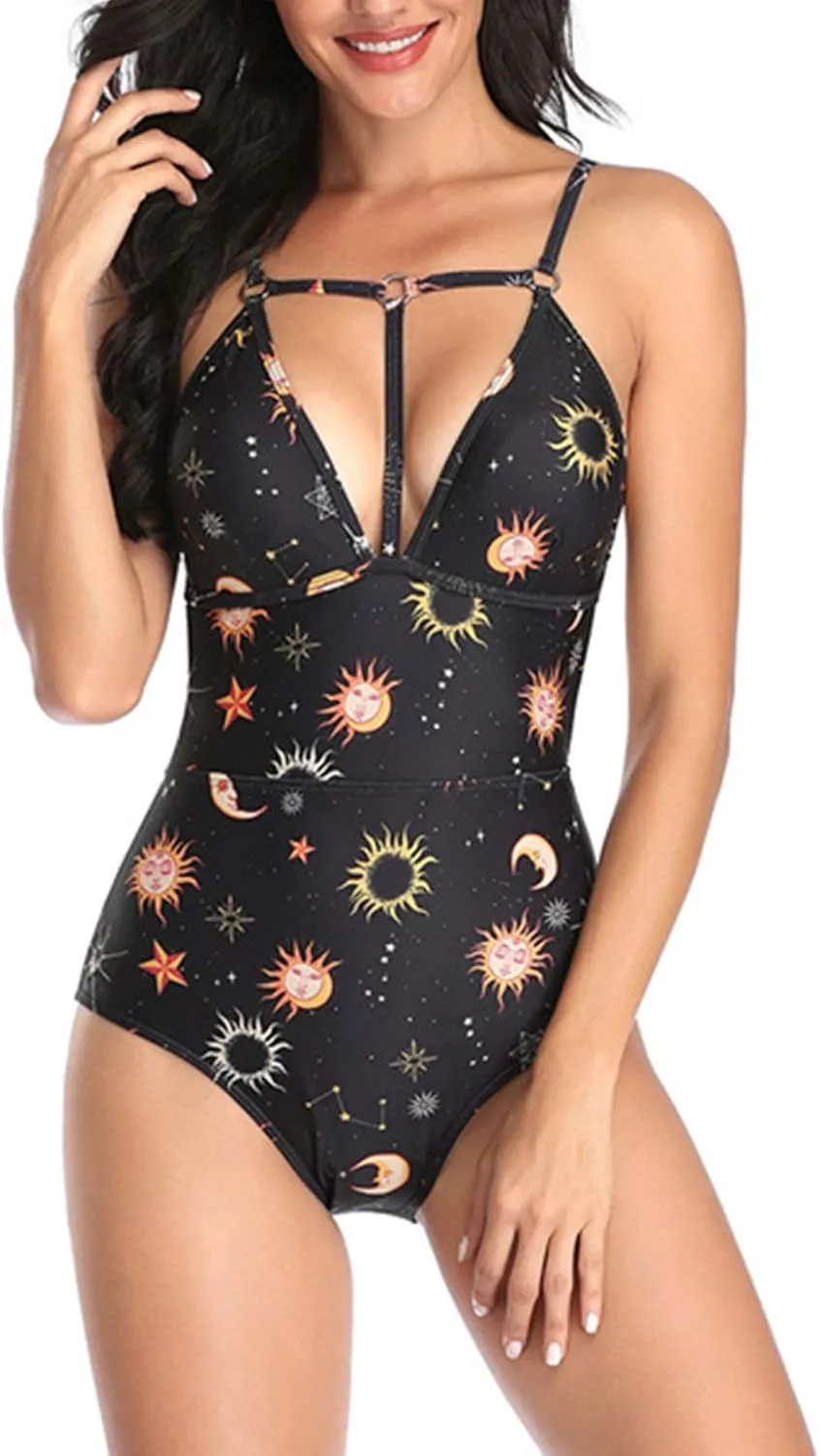Yartina Women Bikini Swim Wear One Piece Floral Print Backless Tummy Control Briefs Bathing Suit