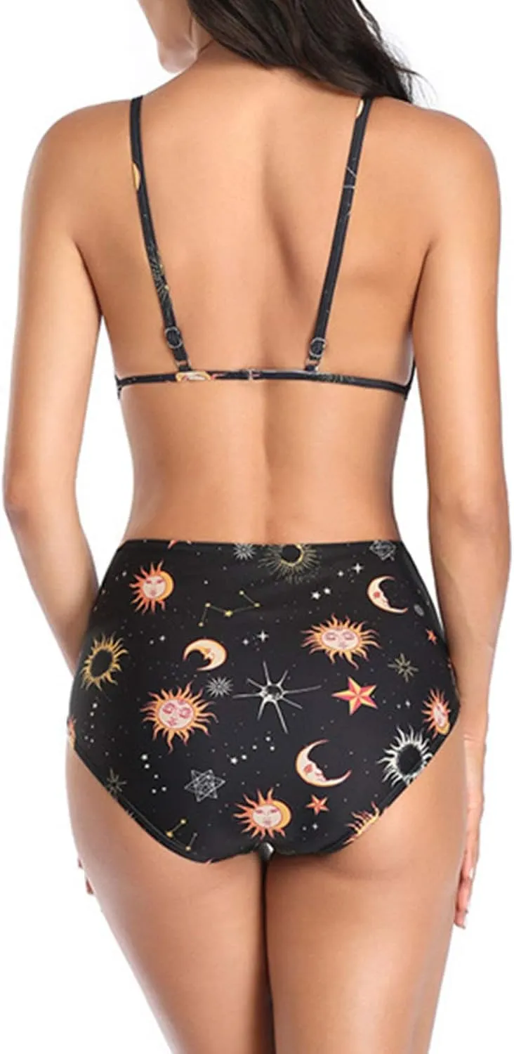 Yartina Women Bikini Swim Wear One Piece Floral Print Backless Tummy Control Briefs Bathing Suit