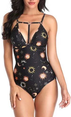 Yartina Women Bikini Swim Wear One Piece Floral Print Backless Tummy Control Briefs Bathing Suit