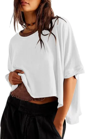 YKR Summer Tops Womens Crop Tops Oversized T Shirts Loose Fit Casual Tee Trendy Shirts 2025