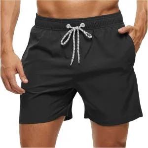 ZEFOTIM Men Swim Shorts Drawstring Quick Dry Solid Color Trunks Fashions Big and Tall Swim Suit with Pockets