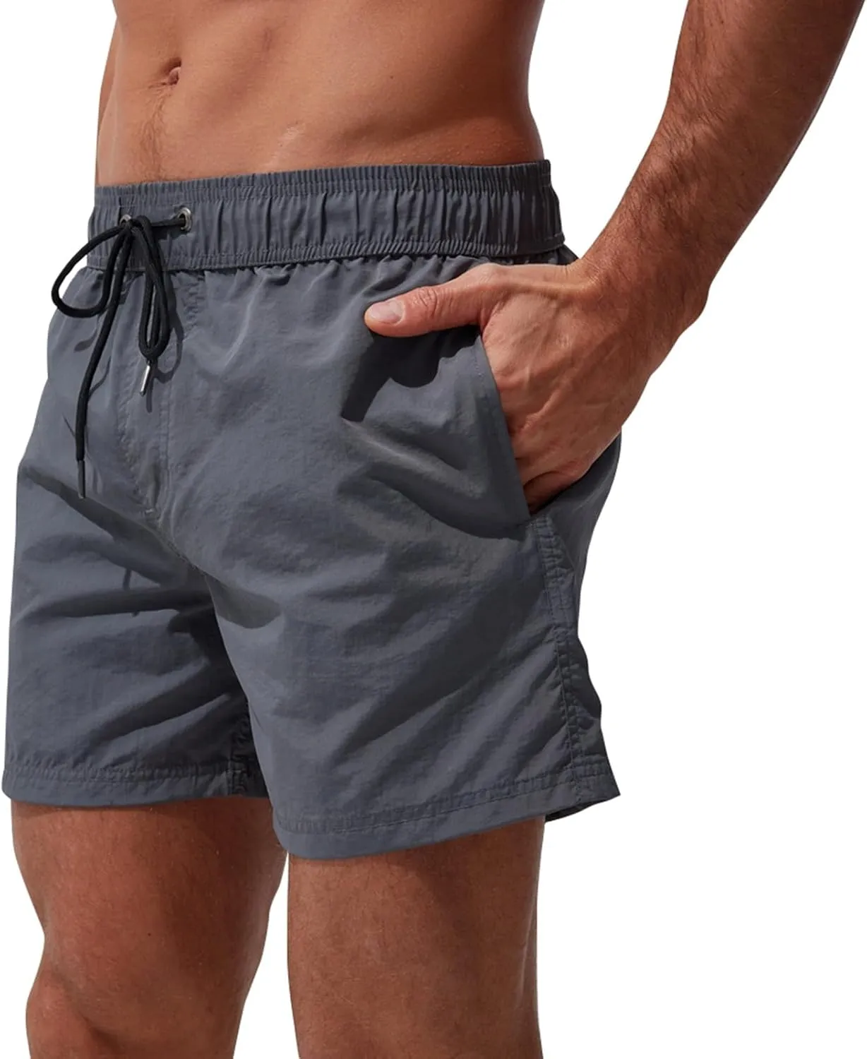 ZEFOTIM Men Swim Shorts Drawstring Quick Dry Solid Color Trunks Fashions Fun Swimsuits with Pockets