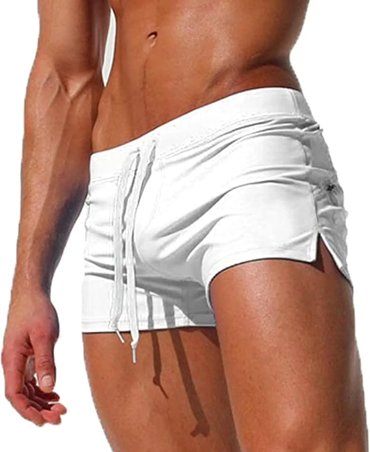 ZEFOTIM Mens Swim Shorts Drawstring Quick Dry Solid Color Trunk Beach Fun Swim Suit with Pockets