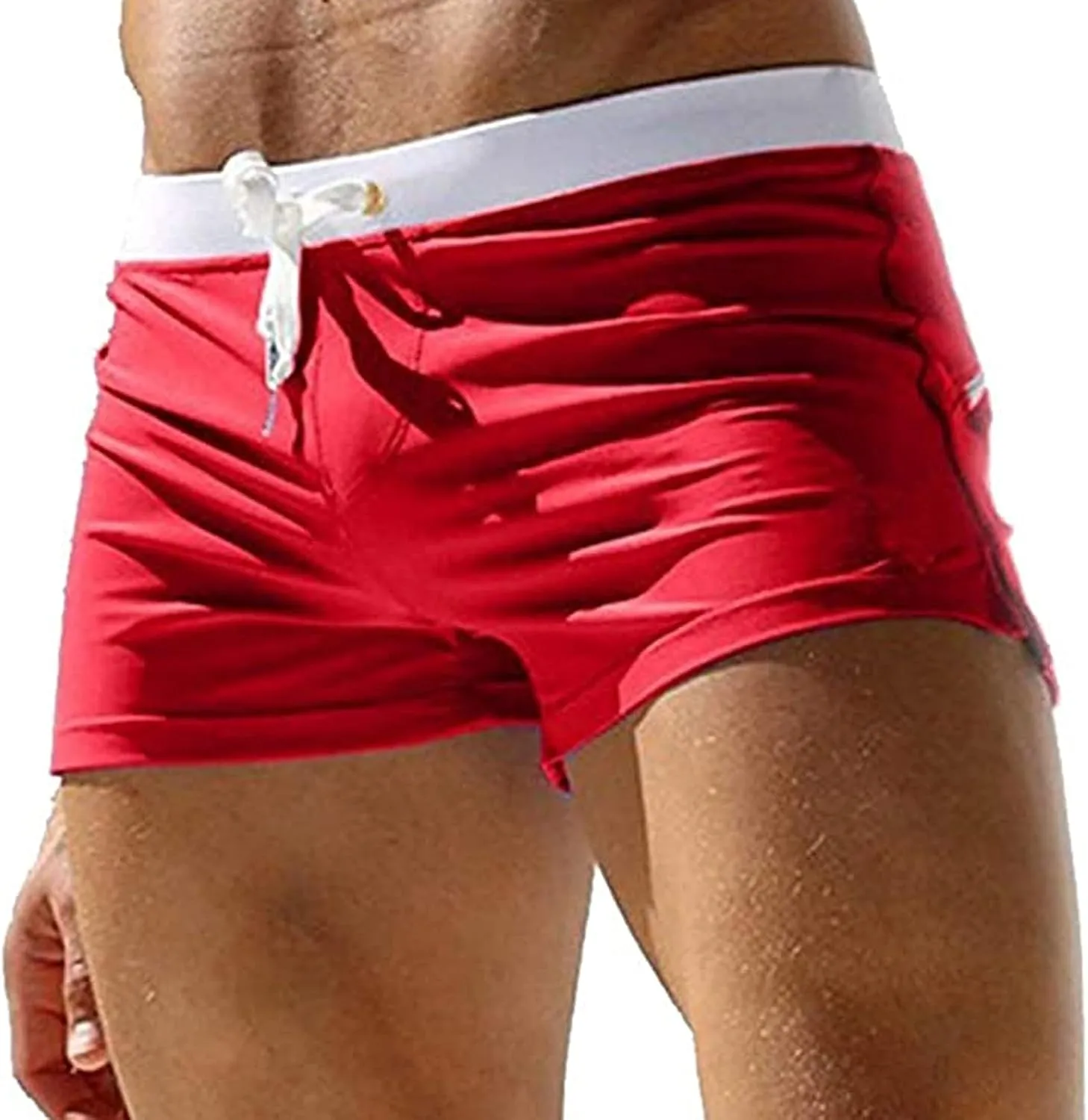 ZEFOTIM Mens Swim Shorts Drawstring Quick Dry Solid Color Trunk Beach Surf Swimwear with Pockets