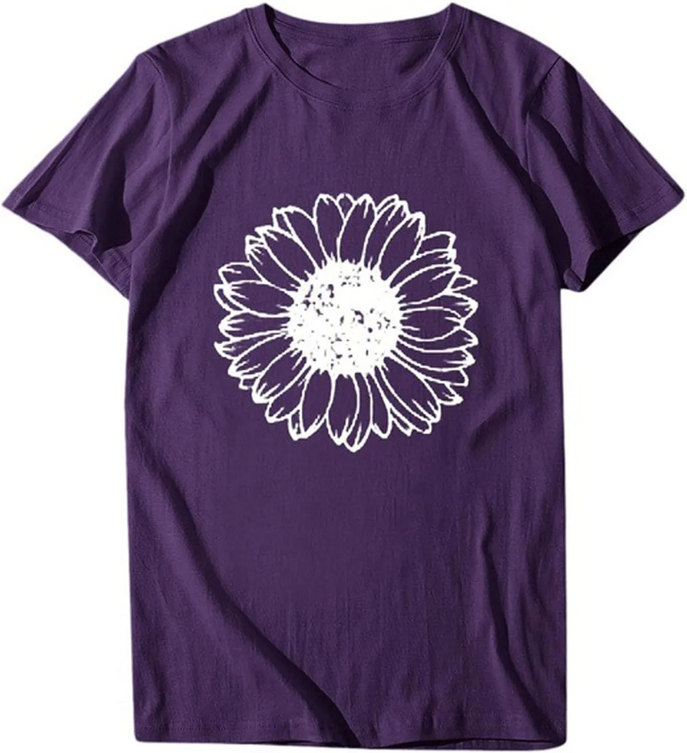 ZEFOTIM Sunflower Tops for Women 2024 Short Sleeve Crewneck Casual Summer Fashion Tops Shirts