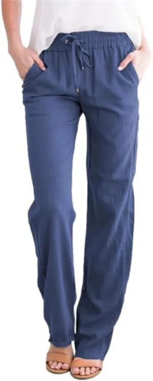 ZOCAVIA Women's Casual Linen Long Pants Drawstring Loose Fit Style Summer Baggy Sports Trousers with Pocke