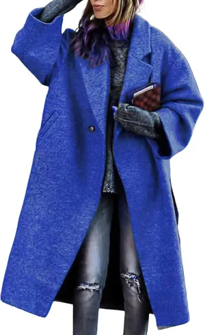 ZWRXW Oversized Wool Blend Coat for Women Notched Collar Single Breast Midi Long Trench Coat Winter Fashion Solid Overcoat
