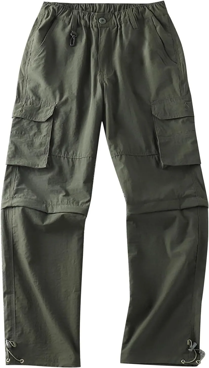 ZYXTIM Mens Hiking Cargo Pants Plus Size Convertible Zip Off Drawstring Pockets Lightweight Fishing Camping Tactical Pants
